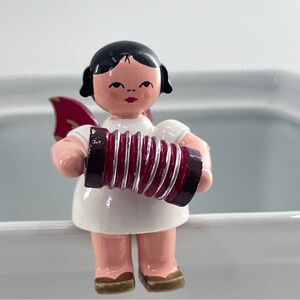 Vintage Erzgebirge Wood Angel Musician with concertina Wood Decoration